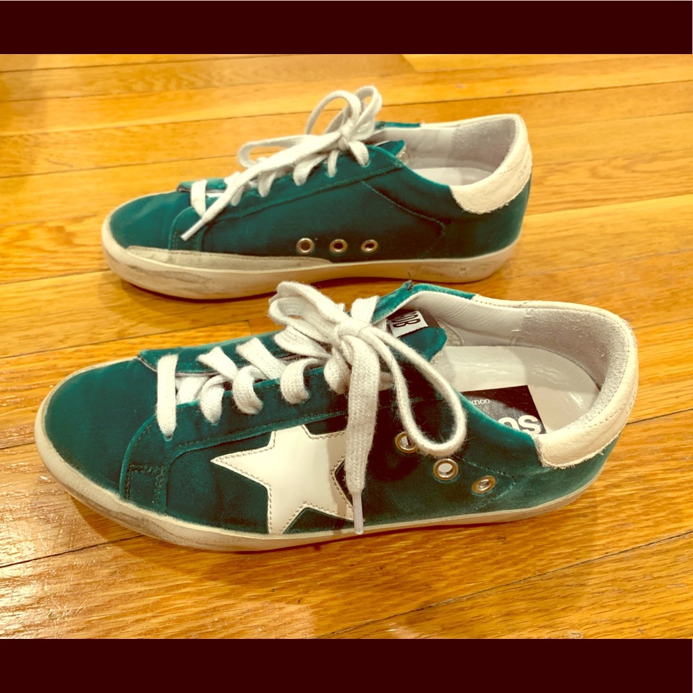 Golden Goose green velvet superstar sneakers